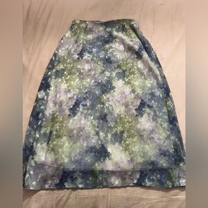 dressbarn Floral A-Line Midi Skirt in Green, Blue and Lavender